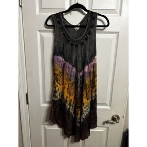 Ashley Taylor 3X Tunic Tan Top Sun Shirt Hippie Tie Dye Embroidery Boho Rayon